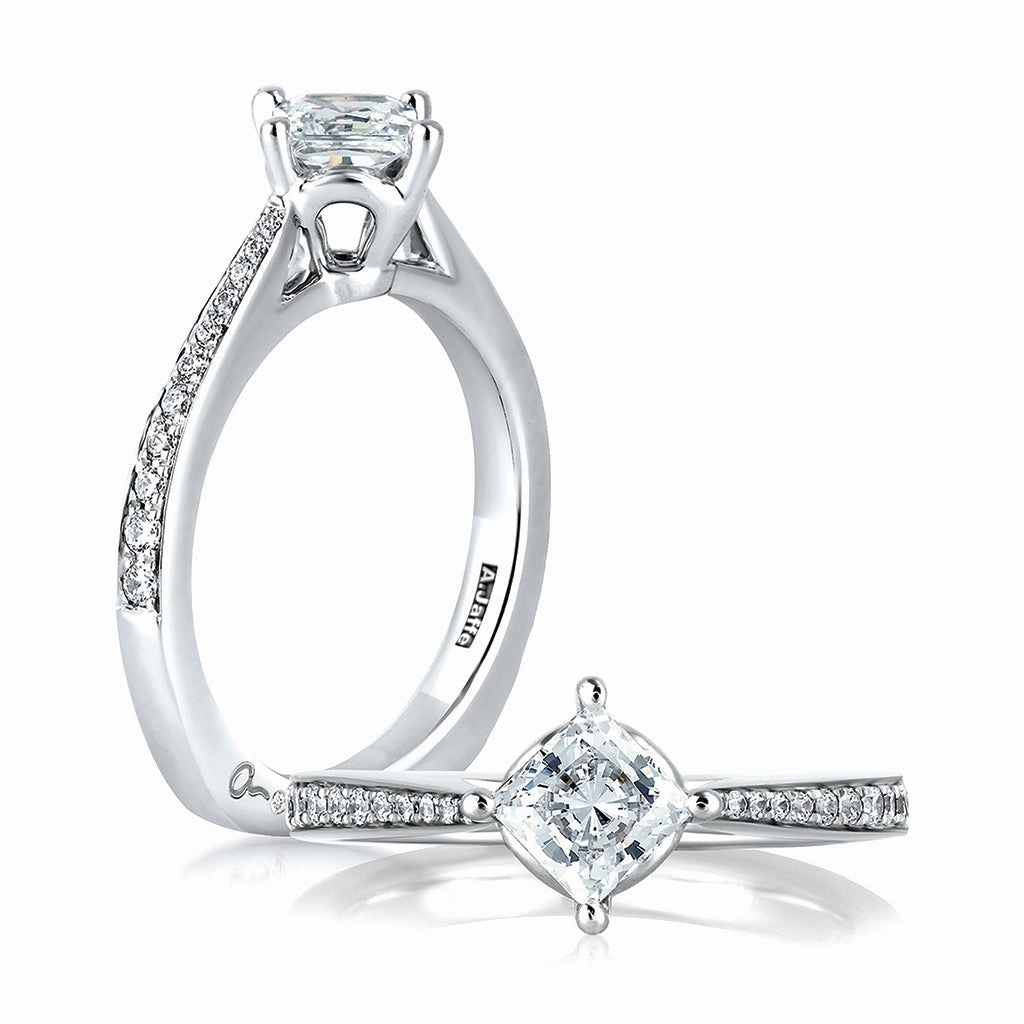 A. JAFFE Princess Side Stone Diamond Engagement Ring Setting in 14K White Gold (0.17ctw) Quality Work Low-Cost Statement