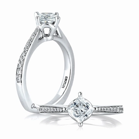 Bold Trinket A. JAFFE Princess Side Stone Diamond Engagement Ring Setting in 14K White Gold (0.17ctw)