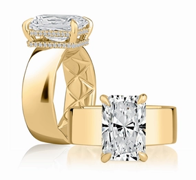 A. JAFFE Radiant Center Hidden Halo Diamond Engagement Ring Setting in 14K Yellow Gold (.19ctw) Groundbreaking Design