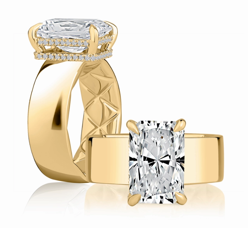 Budget Product A. JAFFE Radiant Center Hidden Halo Diamond Engagement Ring Setting in 14K Yellow Gold (.19ctw)