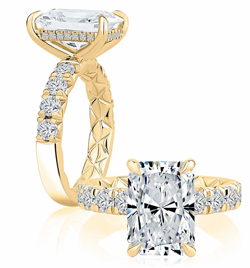A. JAFFE Radiant Center Side Stone Diamond Engagement Ring Setting in 14K Yellow Gold (1.08ctw) Unique Present Timeless Statement