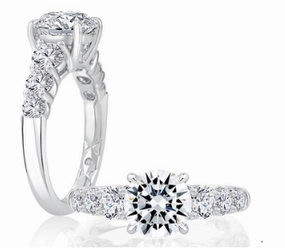 Evening Glam A. JAFFE Round Center Diamond Engagement Ring Setting in 14K White Gold (xxxctw)