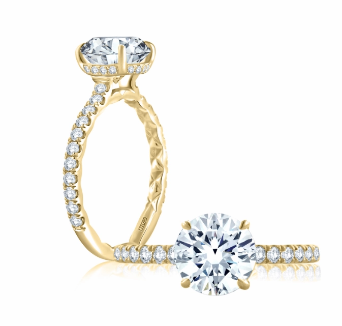 Timeless Harmony A. JAFFE Round Center Hidden Halo Diamond Engagement Ring Setting in 14K Yellow Gold (.43ctw)