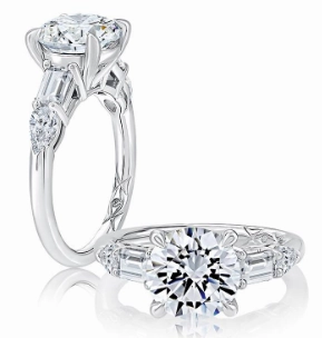 Branded Craft A. JAFFE Round Center Side Stone Diamond Engagement Ring Setting in 14K White Gold (.66ctw)