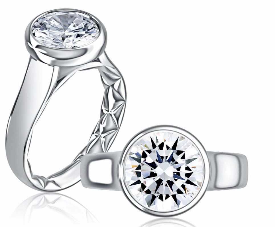A. JAFFE Round Center Solitaire Diamond Engagement Ring Setting in 14K White Gold Unique Style