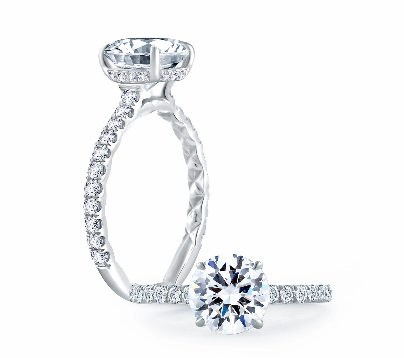 A. JAFFE Round Side Stone Diamond Engagement Ring Setting in 14K White Gold (0.43ctw) Special Occasion