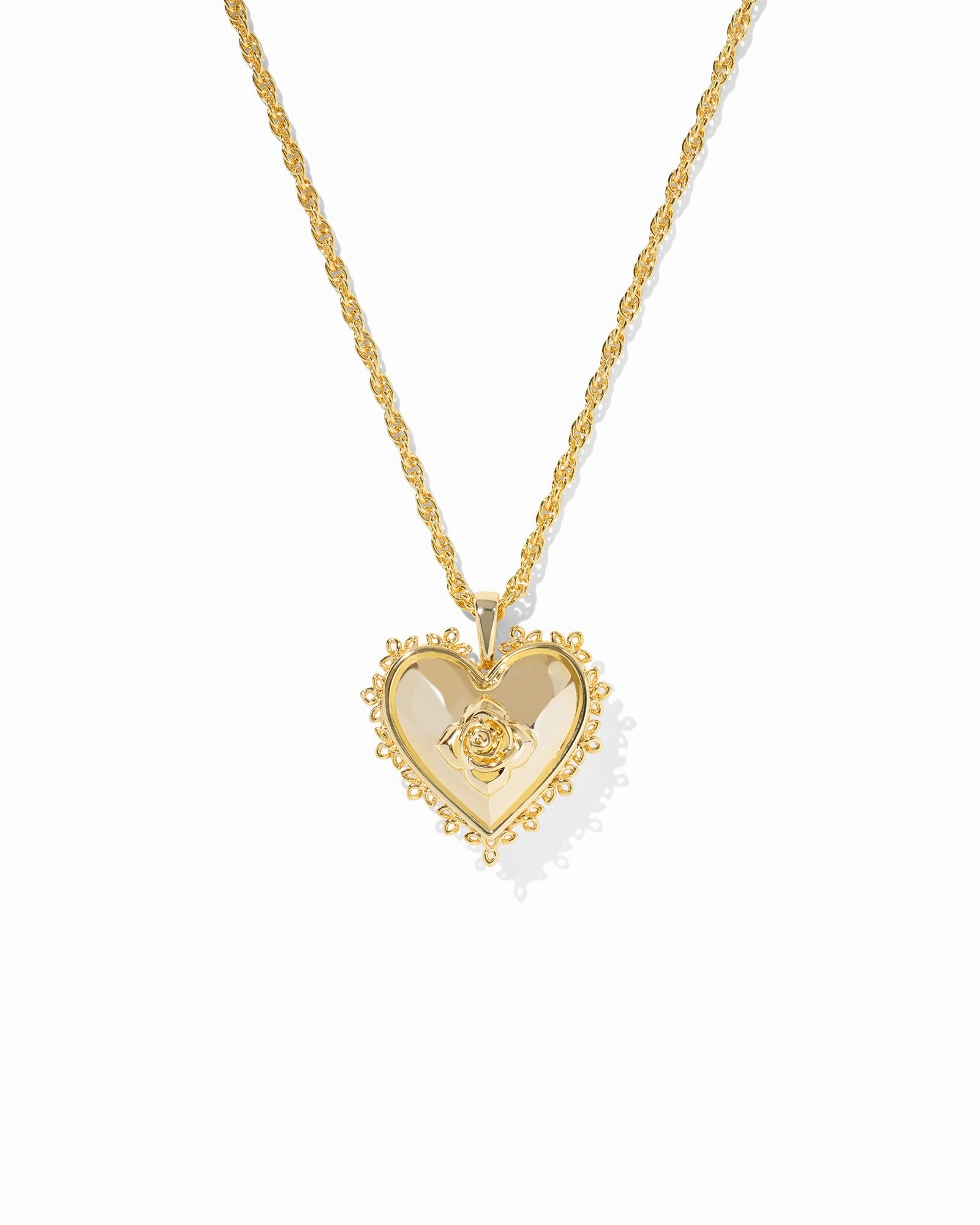 Kendra Scott Mallory Rose Locket Short Pendant Necklace in Gold Smooth Feature Lively Detail