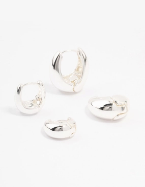 Trendy Highlight Fusion Form Silver Plated Small & Medium Oval Huggie Earrings