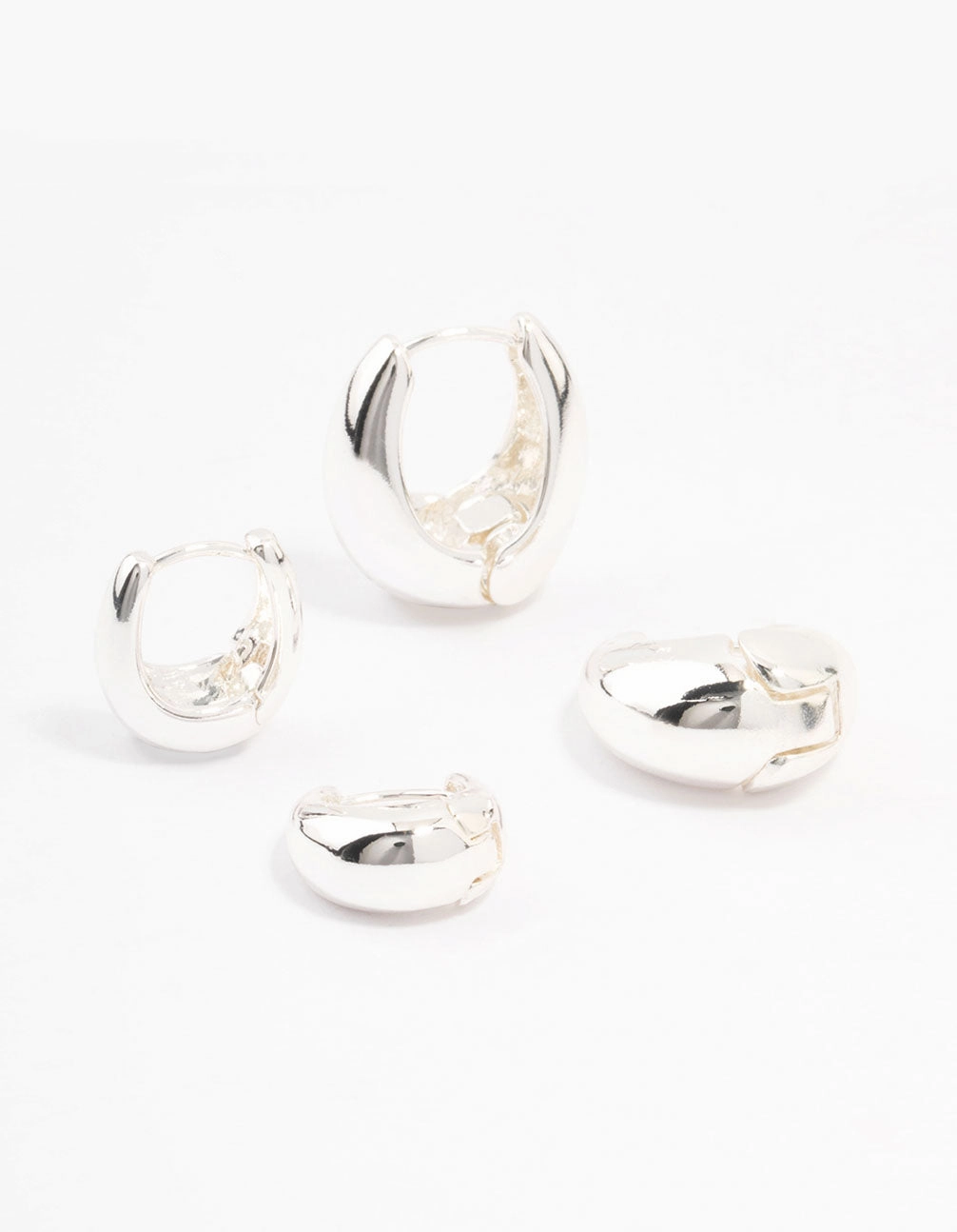 Trendy Highlight Fusion Form Silver Plated Small & Medium Oval Huggie Earrings