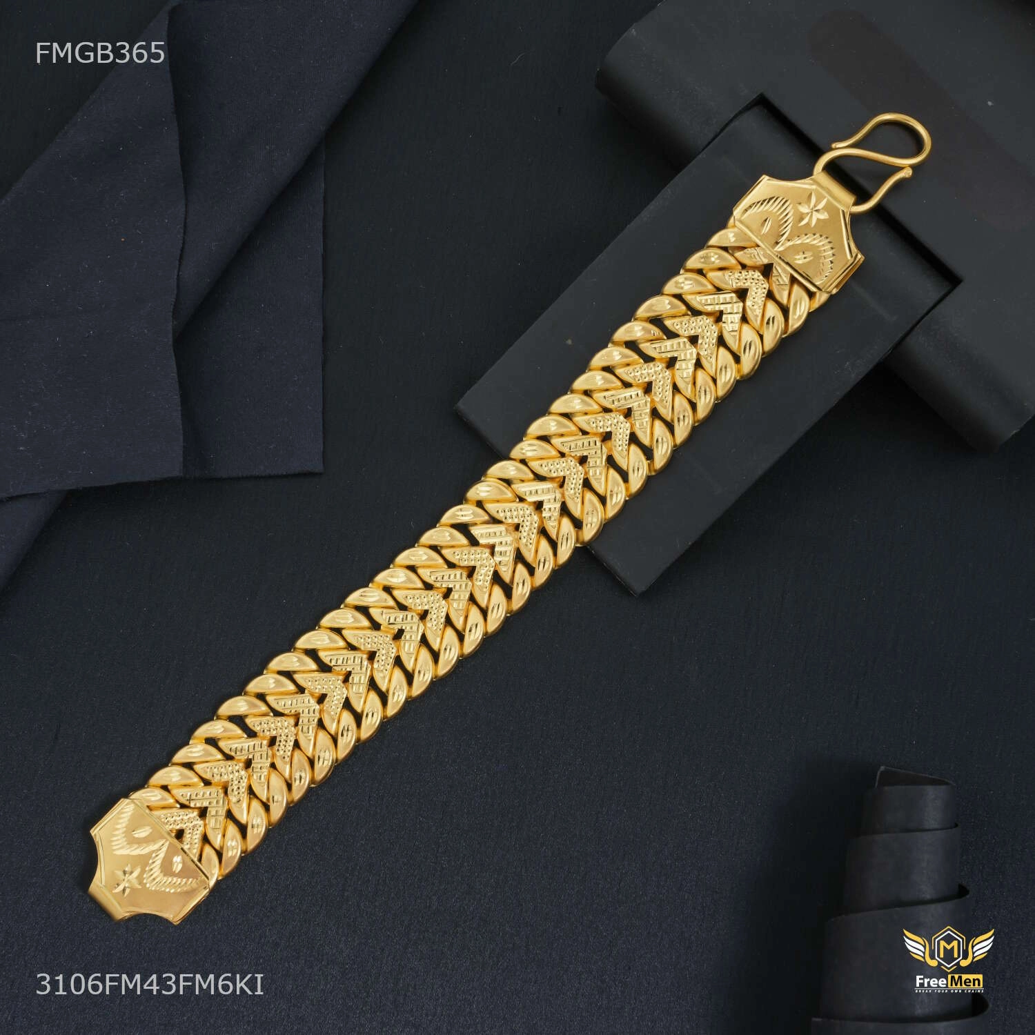 Distinctive Touch Designer V cut Gold Plated Bracelet  for Men - FMGB365