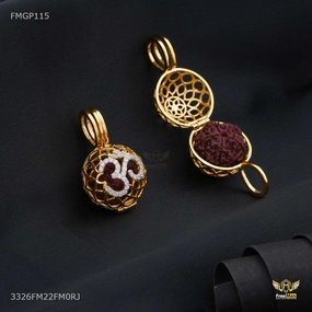 AD OM with Net Ball Rudraksha  Pendent for Men - FMGP115 Delicate Pop Glam Finish