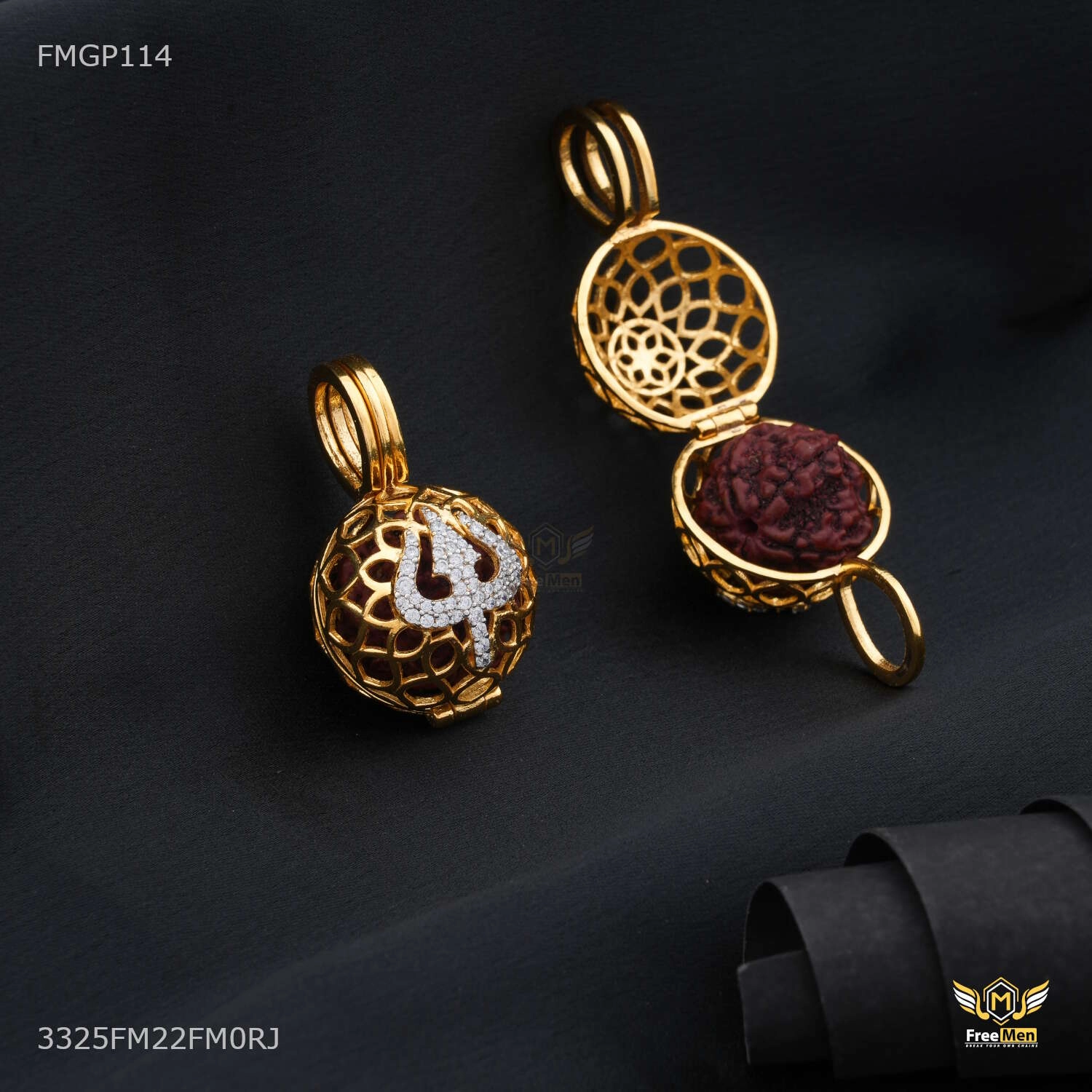 AD Trishul with Net Ball Rudraksha  Pendent for Men - FMGP114 Vivid Edge