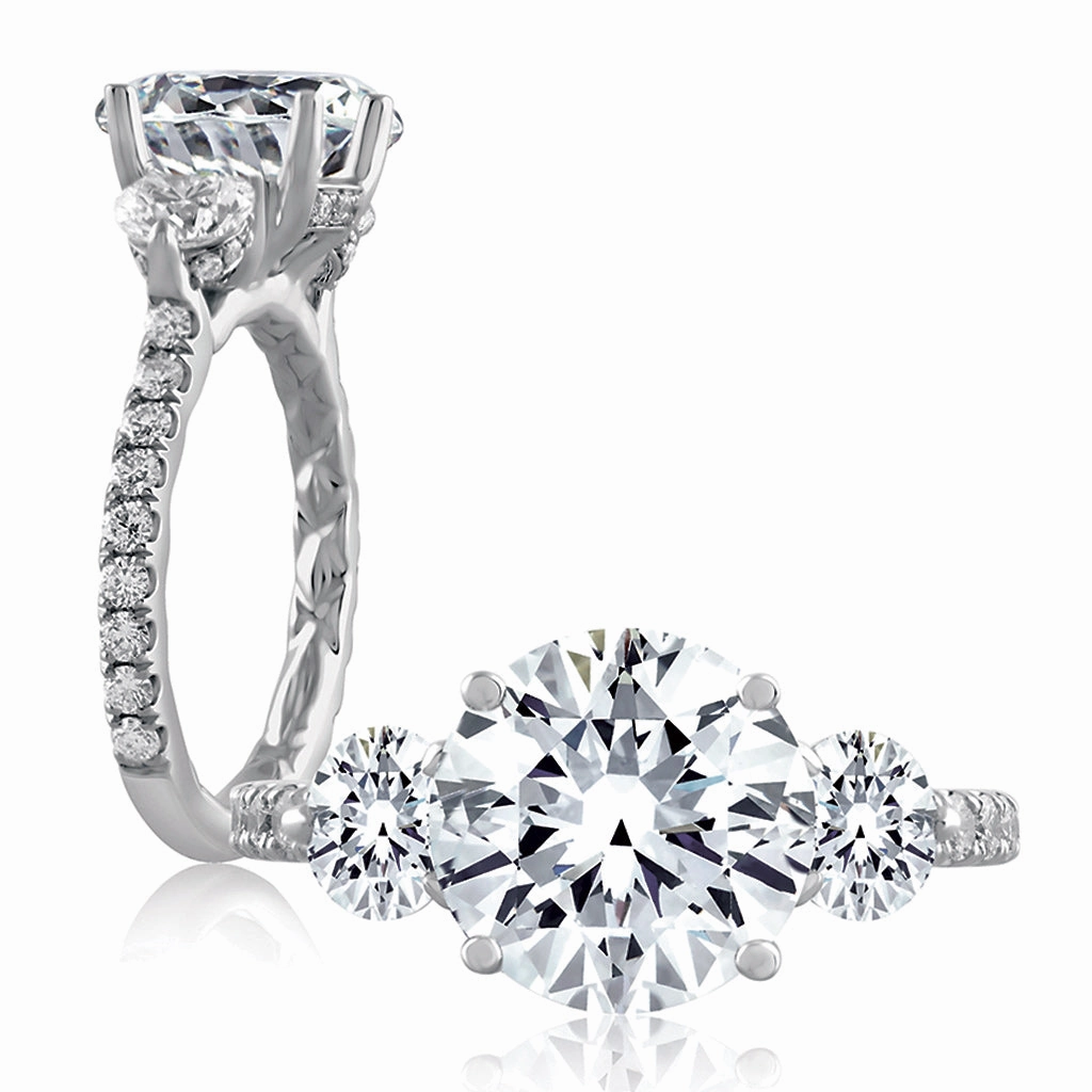Chic Choice Glittery Accent A. Jaffe Classics Three-Stone Diamond Engagement Ring Setting in White Gold