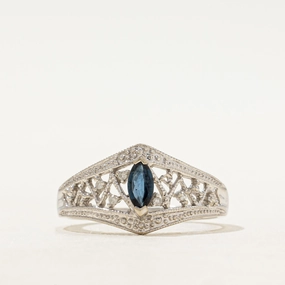 Monochrome Look Marquise Cut Sapphire & Diamond Ornate Openwork Ring | SZ 6.75