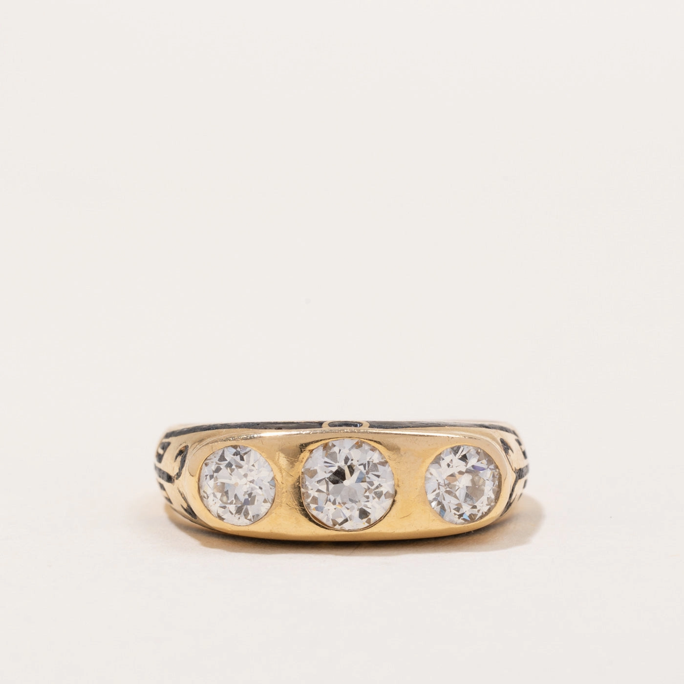 Antique 'Birks' Old European-Cut Diamond & Enamel Ring | 1.26ctw | SZ 8.75 | Classic Layers