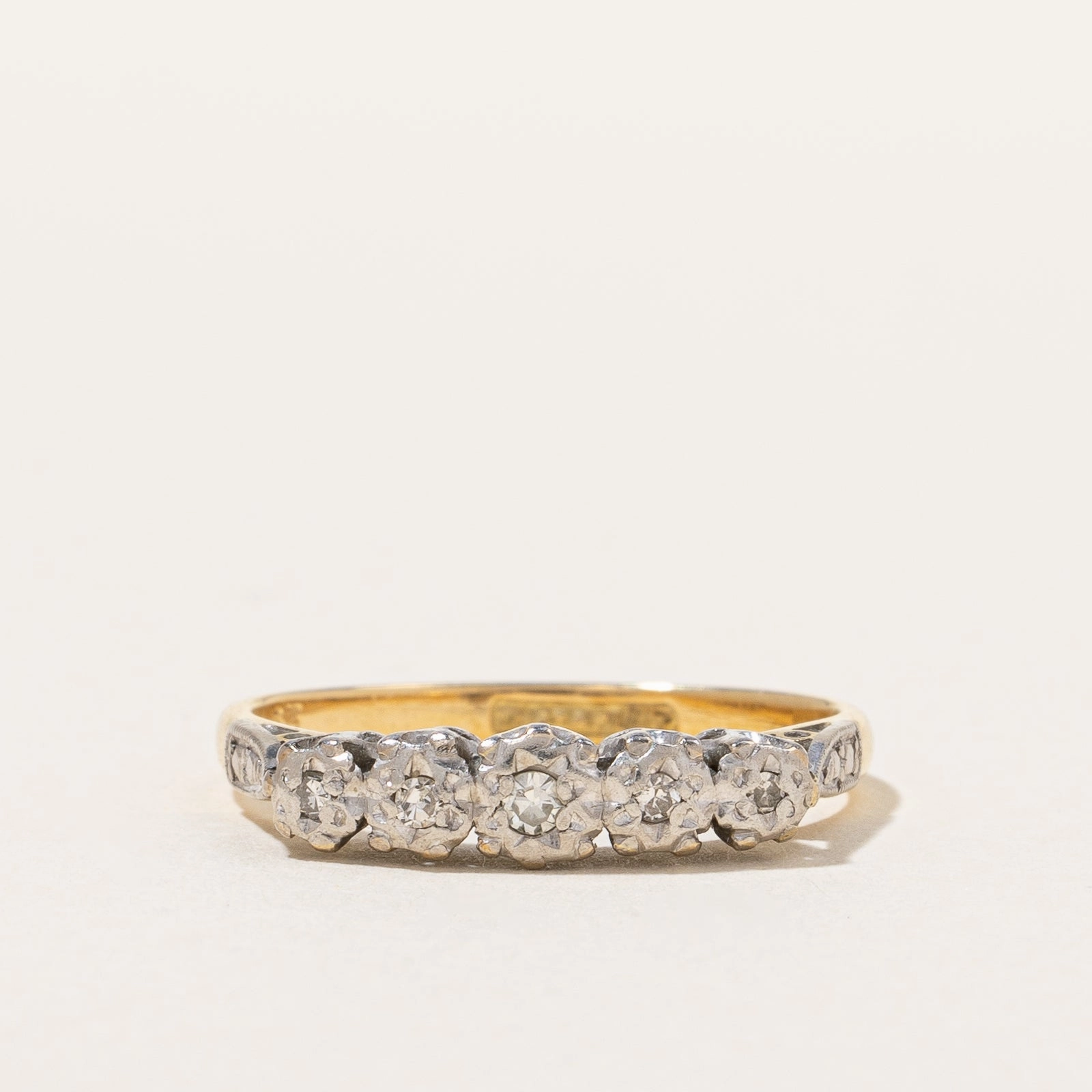Antique Edwardian Five Stone Diamond Ring | 0.04ctw | SZ 6.25 | Designer Craft Lightweight Feel