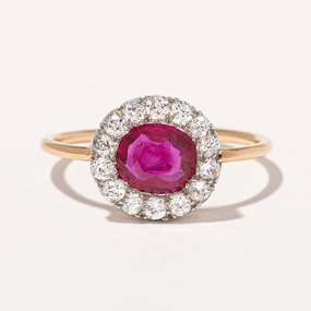 Holiday Outfit Antique Natural Ruby & Old European Cut Diamond Ring | 0.90ct, 0.42ctw | SZ 6 |