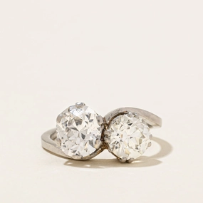 Vibrant Shine Antique Old European Cut Diamond Toi Et Moi Ring | 3.20ctw | SZ 6.75 |