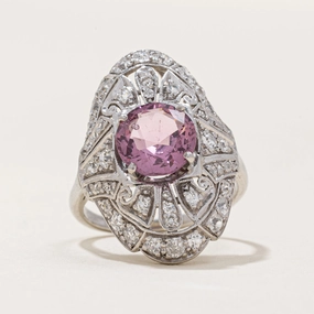 Antique Pink Spinel & Diamond Cocktail Ring | 1.48ct, 0.67ctw | SZ 3.5 | Color Accent Sophisticated Glow
