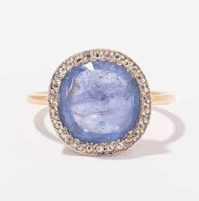 Retro Mood Antique Sapphire & Rose Cut Diamond Halo Ring | 6.30ct, 0.15ctw | SZ 5.75 |