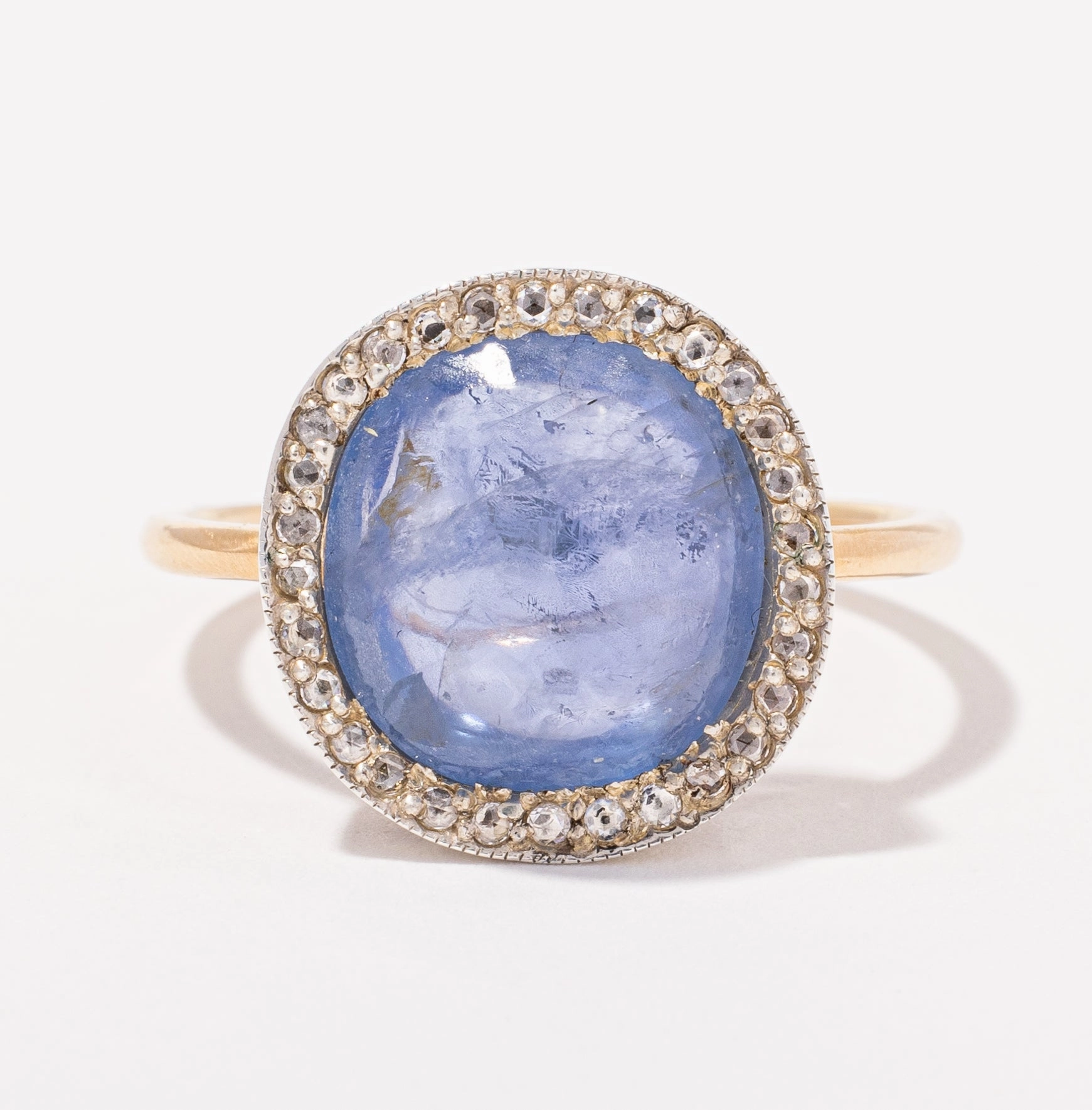 Retro Mood Antique Sapphire & Rose Cut Diamond Halo Ring | 6.30ct, 0.15ctw | SZ 5.75 |