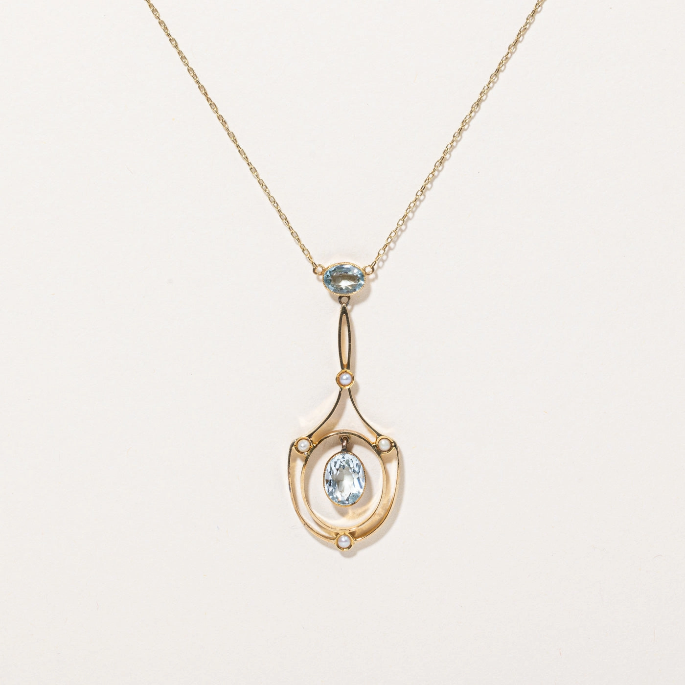 Aquamarine & Seed Pearl Drop Pendant Necklace | 1.30ctw | 16" | Daily Match