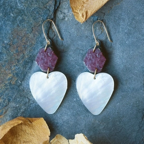 Aroma Earrings - 14k Gold-Fill, Ruby   Mother of Pearl Vibrant Spark