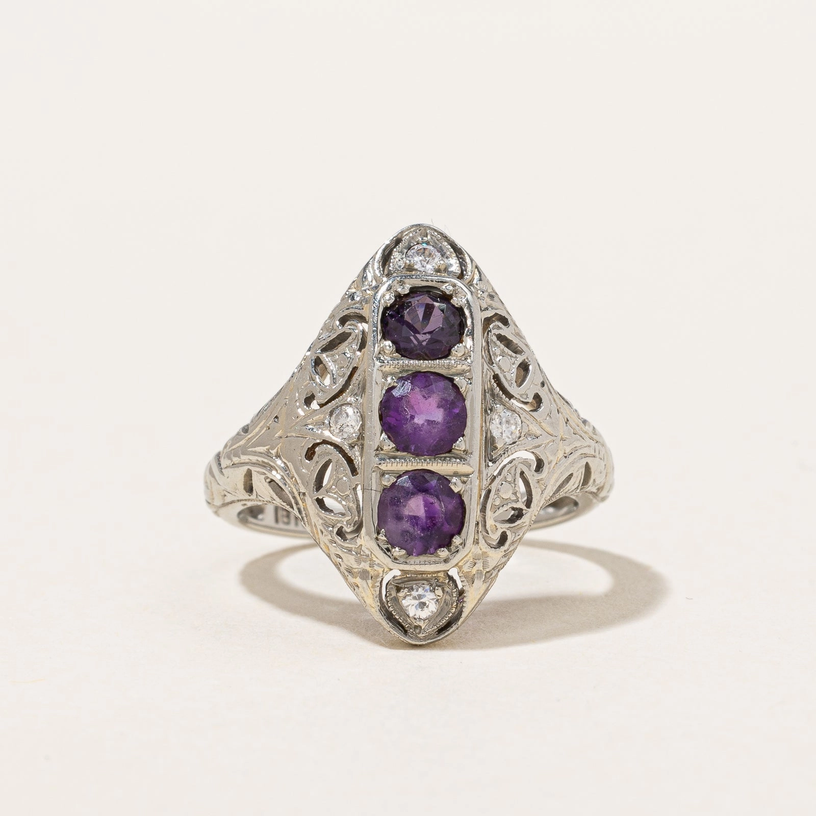 Dainty Accessory Art Deco Amethyst & Diamond Ring | 0.50ct, 0.07ctw | SZ 4.25 |