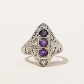Dainty Accessory Art Deco Amethyst & Diamond Ring | 0.50ct, 0.07ctw | SZ 4.25 |