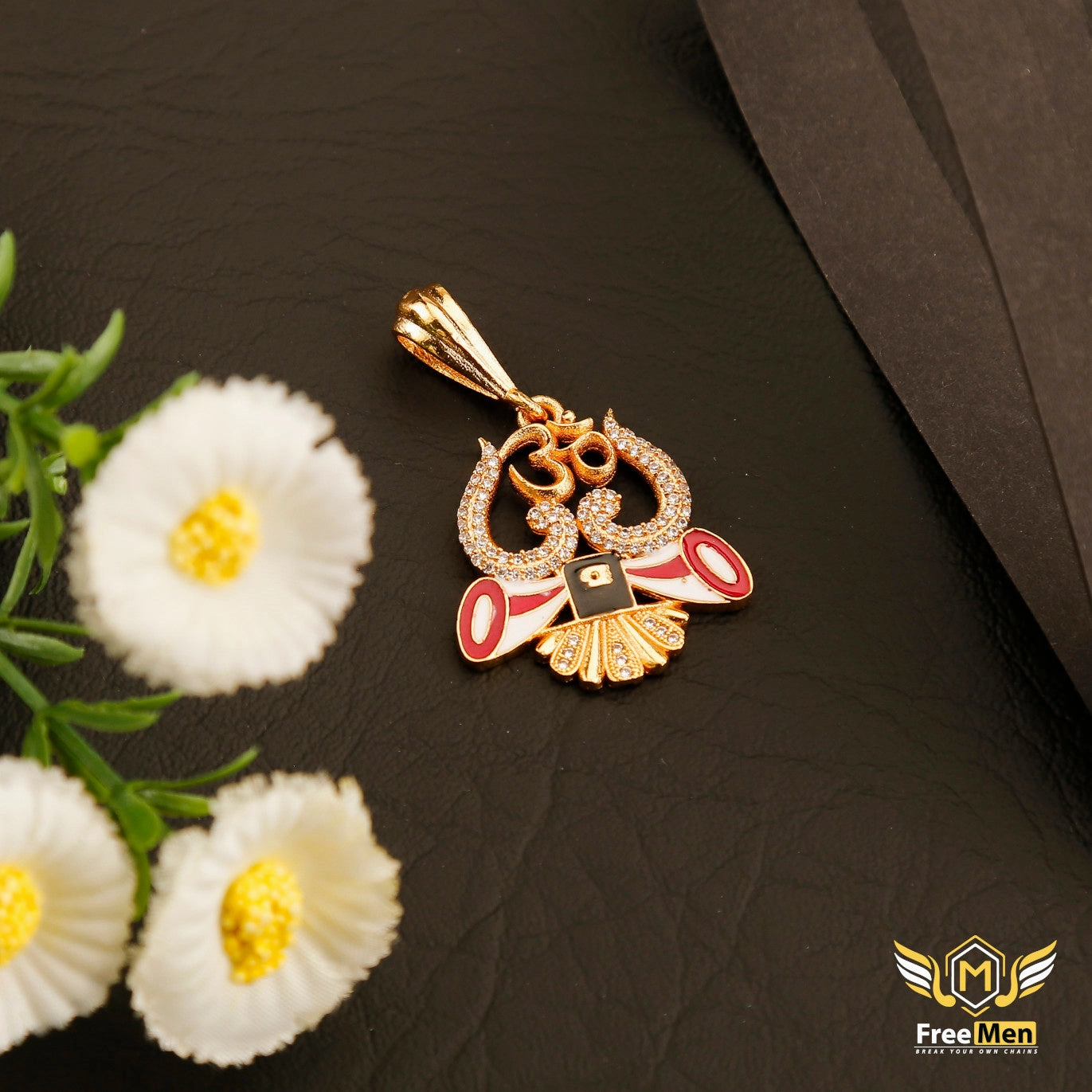 Freemen Om damru with AD diamond pendant FM023 Polished Element Bridesmaid Gift