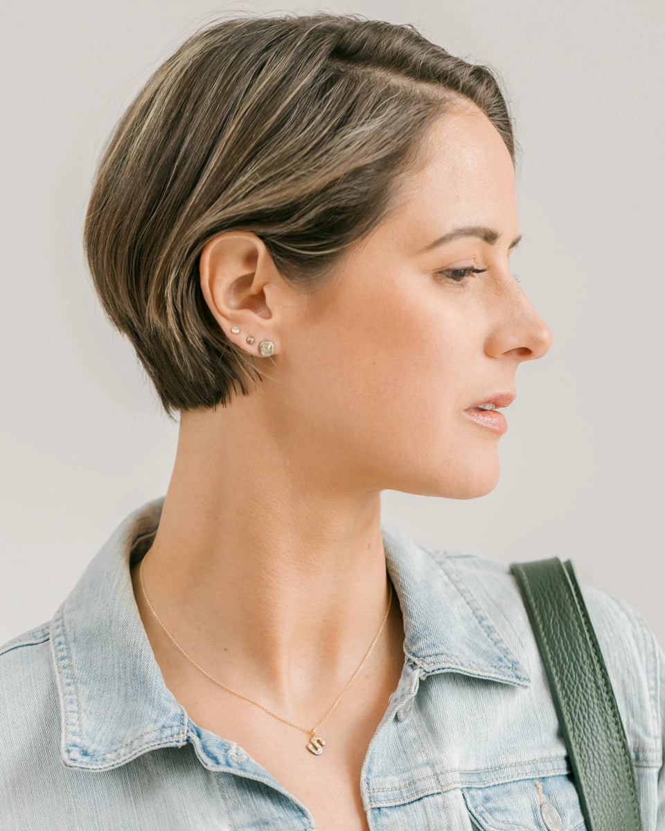 Party Vibe Iconic Accent Alphabet Necklace 2.0 on 14ky Gold Chain - 22ky, 18ky, Oxidized Silver   VS Diamond