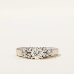 Sophisticated Style Flat Frame Diamond Cluster Accented Engagement Ring | 0.65ctw | SZ 6 |