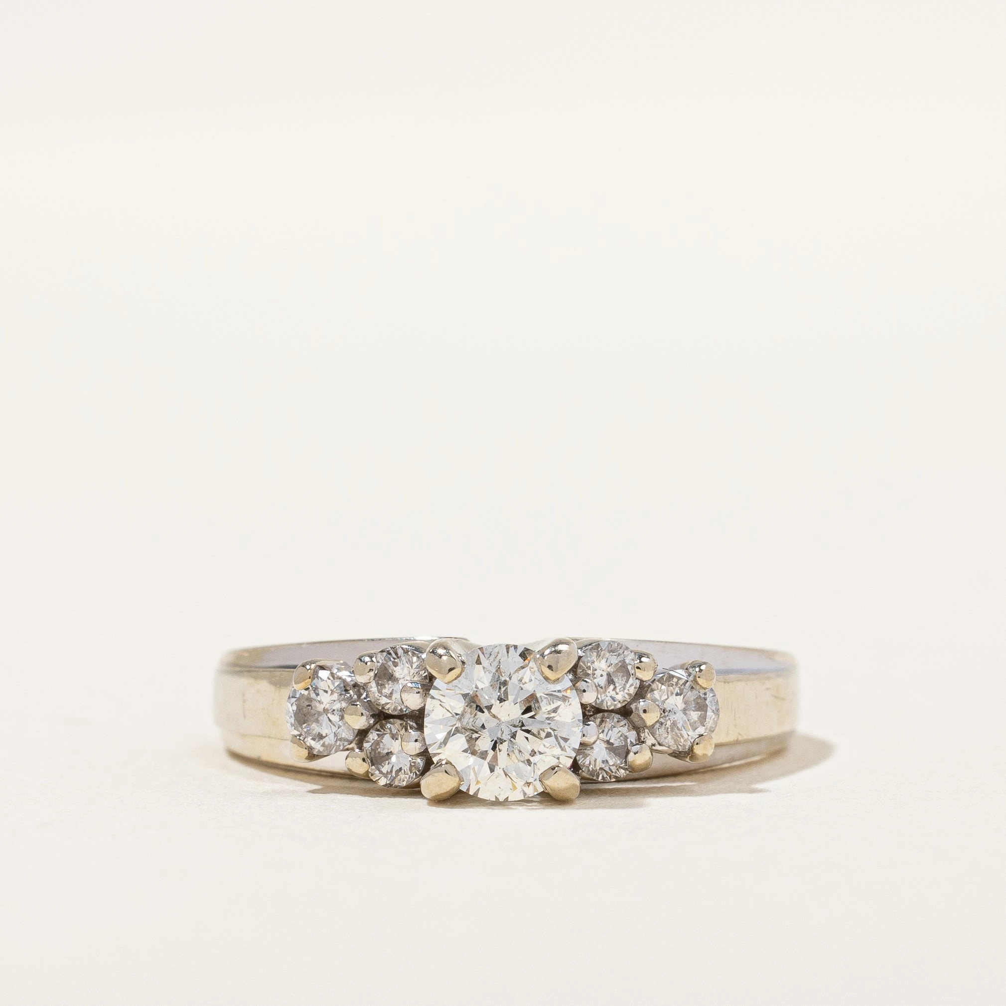 Sophisticated Style Flat Frame Diamond Cluster Accented Engagement Ring | 0.65ctw | SZ 6 |