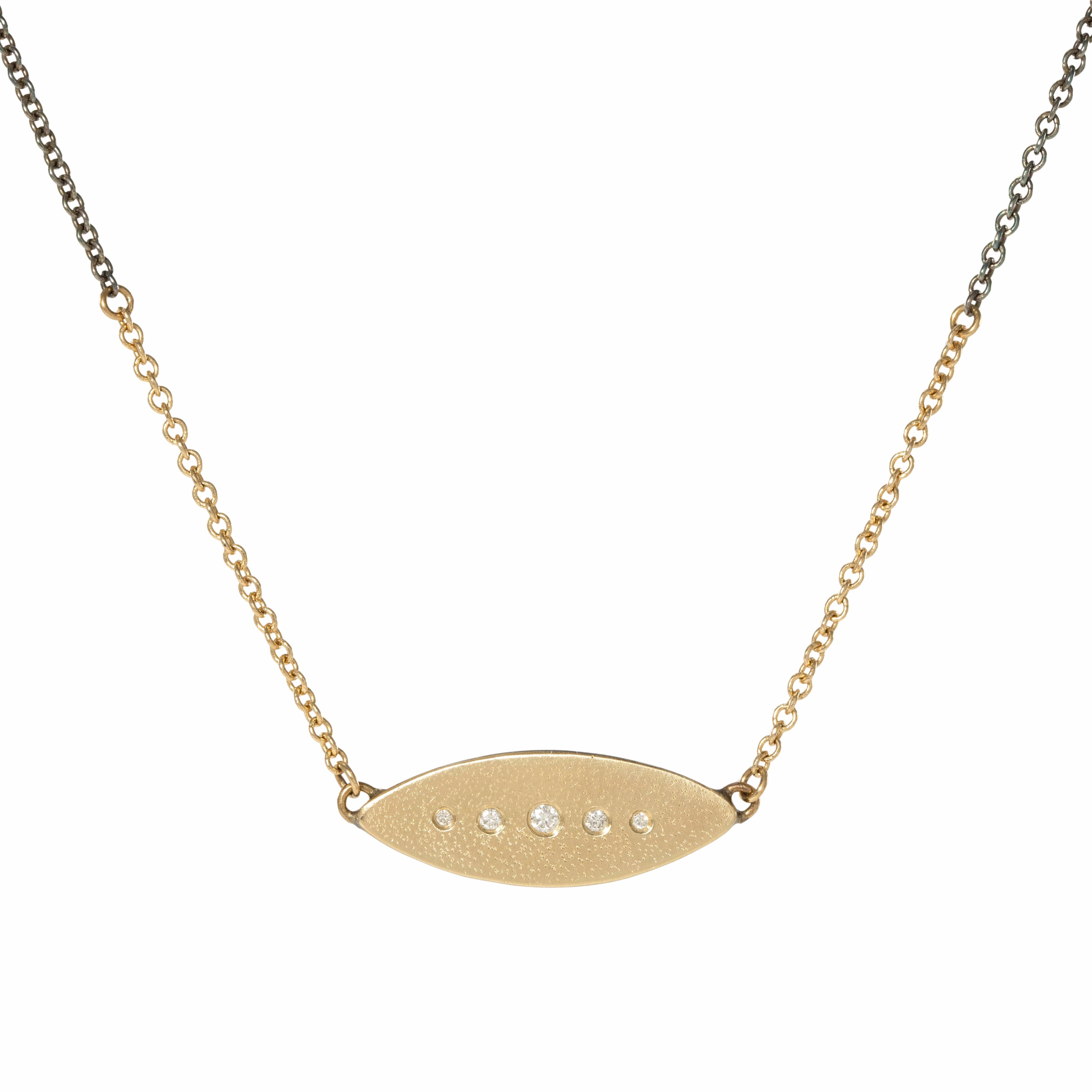 Refined Charm Polished Style Peas in a Pod Horizontal Necklace - 14k Gold, Oxidized Silver   VS White Diamonds