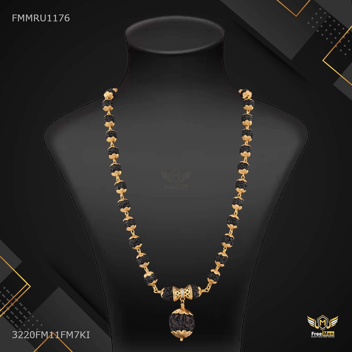 Bold Design Damru with Golden Cap Black Rudraksha mala - FMMRU1176