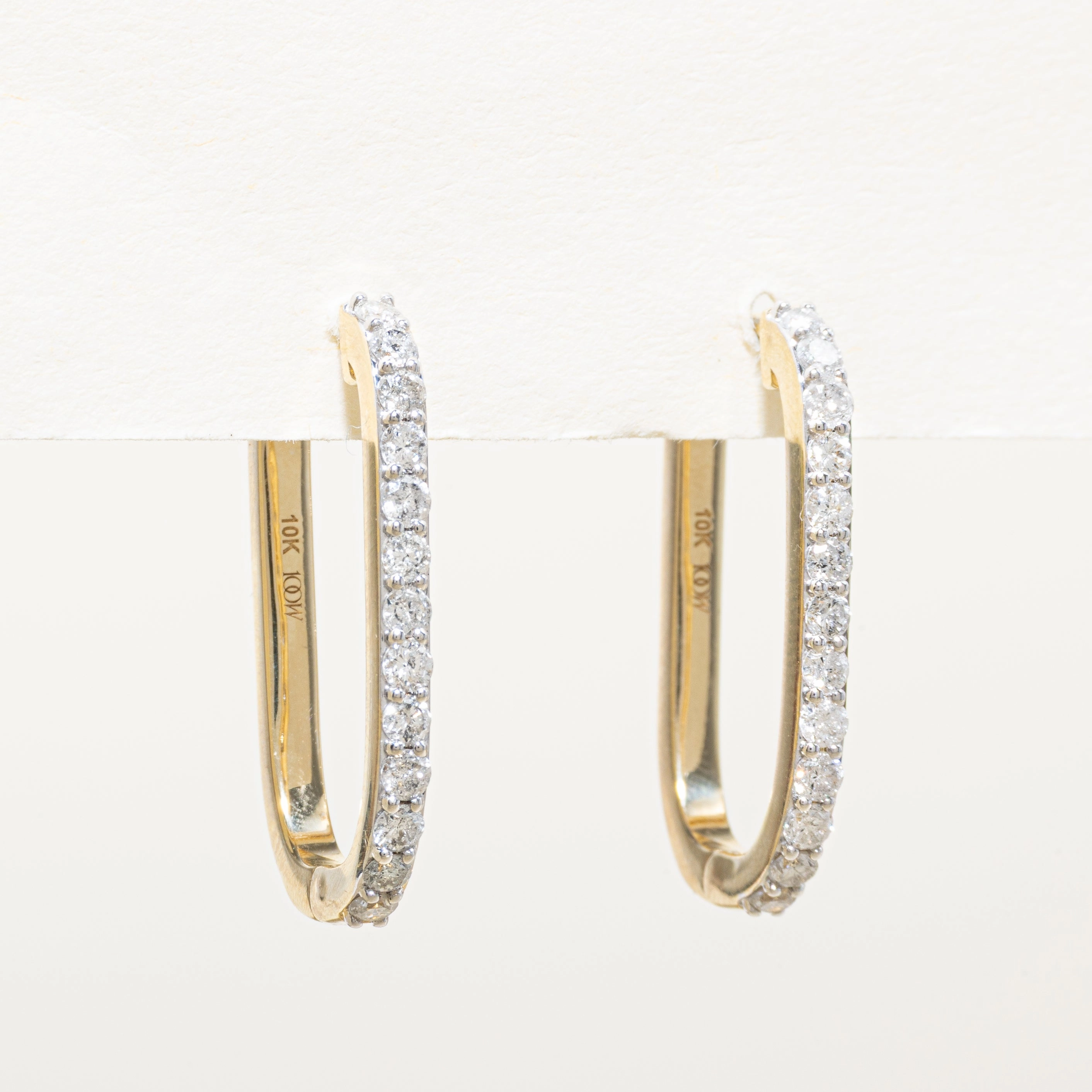 Sleek Touch '100 Ways' 10K Diamond Oval Hoop Earrings| 1.00ctw |