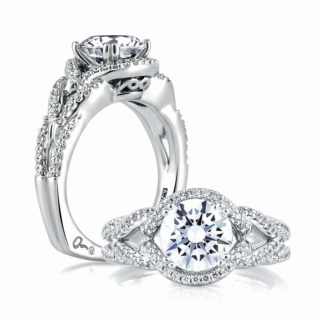 A. JAFFE Round Side Stone Diamond Engagement Ring Setting in 14K White Gold (.038ctw) Personal Gift
