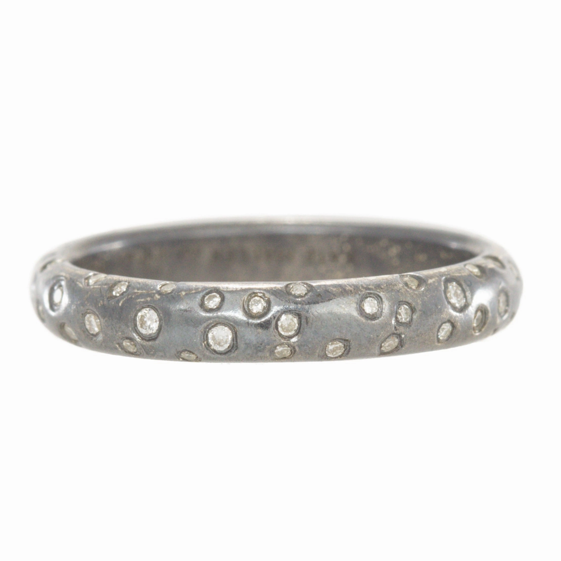 Fashion Present Half Round Band With Scattered Diamonds - 18k/20k Gold, Oxidized Silver   VS Diamonds