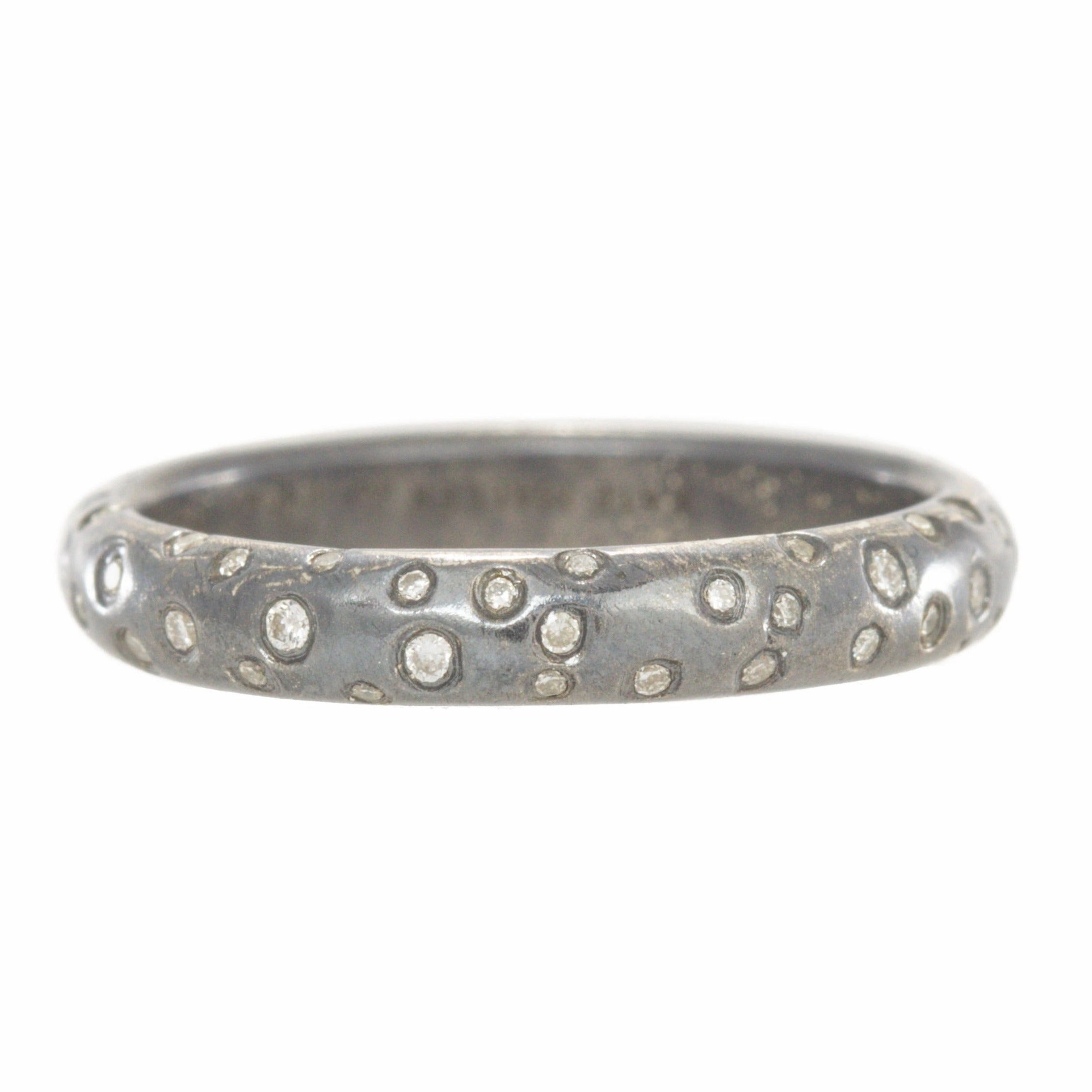 Modern Classic Half Round Band With Scattered Diamonds - 18k/20k Gold, Oxidized Silver   VS Diamonds