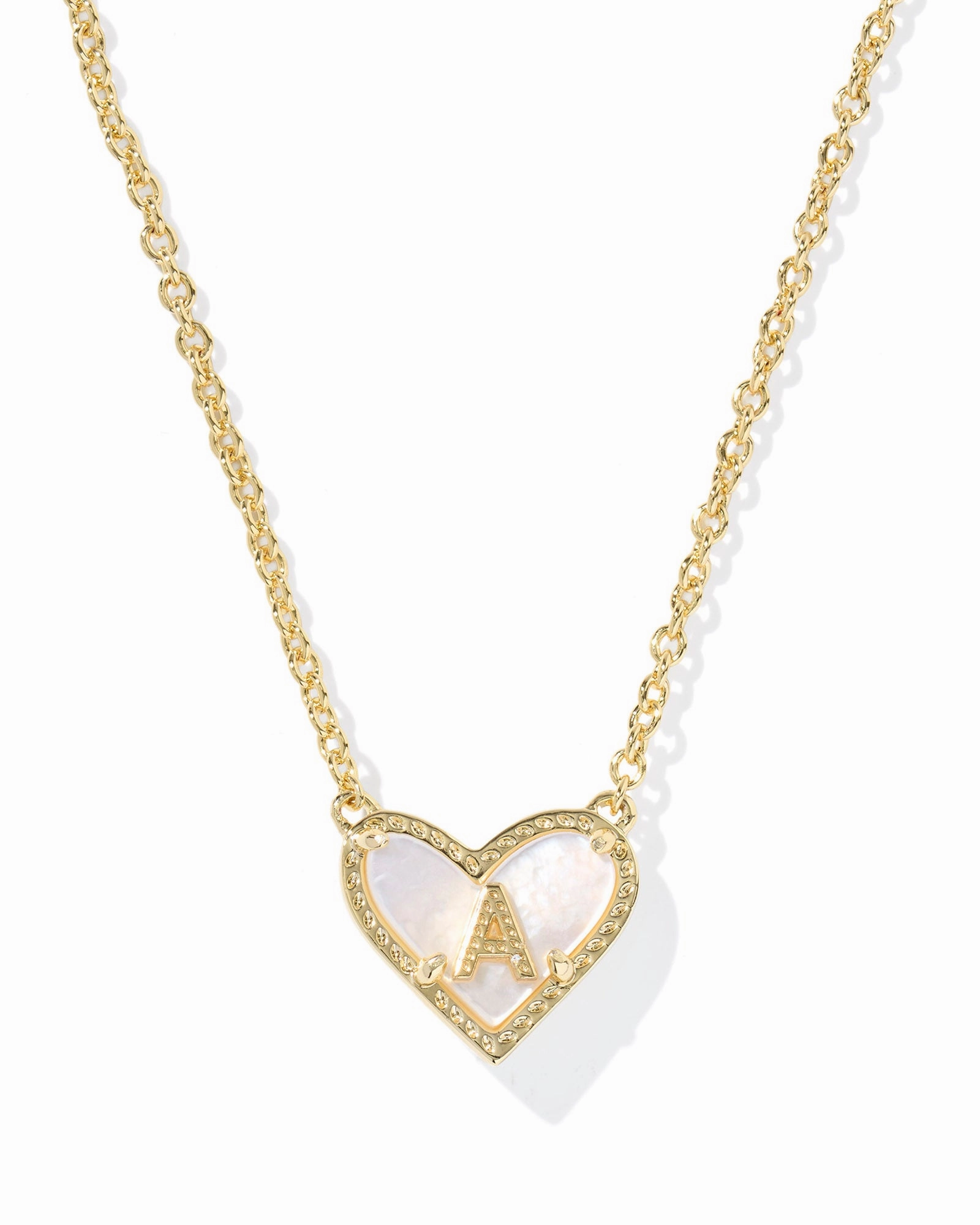 Romantic Vibe Bold Pop Kendra Scott Heart Letter A Gold Ivory Mother of Pearl Short Pendant Necklace