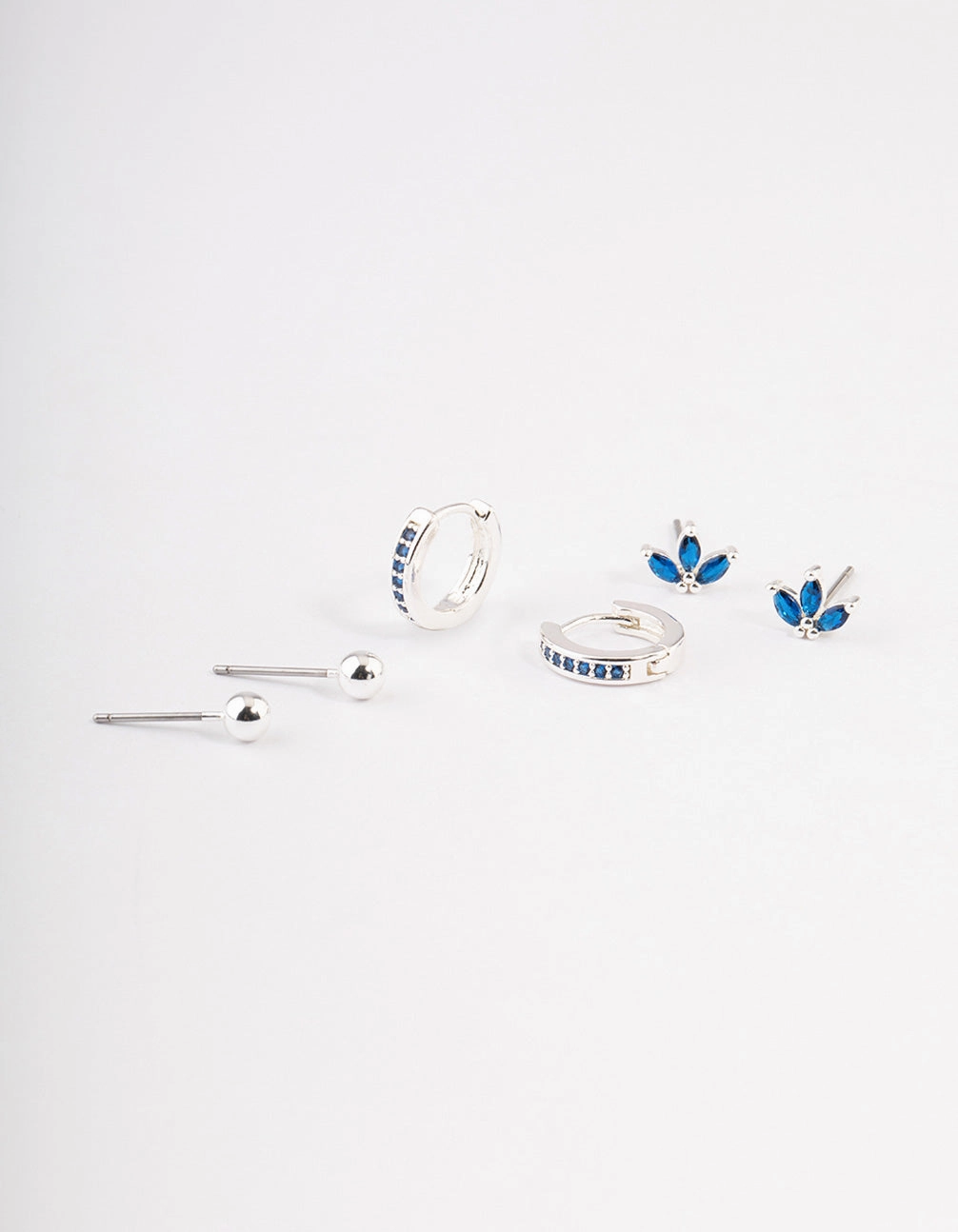 Silver Plated Brass  Cubic Zirconia Marquise Stud & Huggie Earrings Pack Sweet Spark