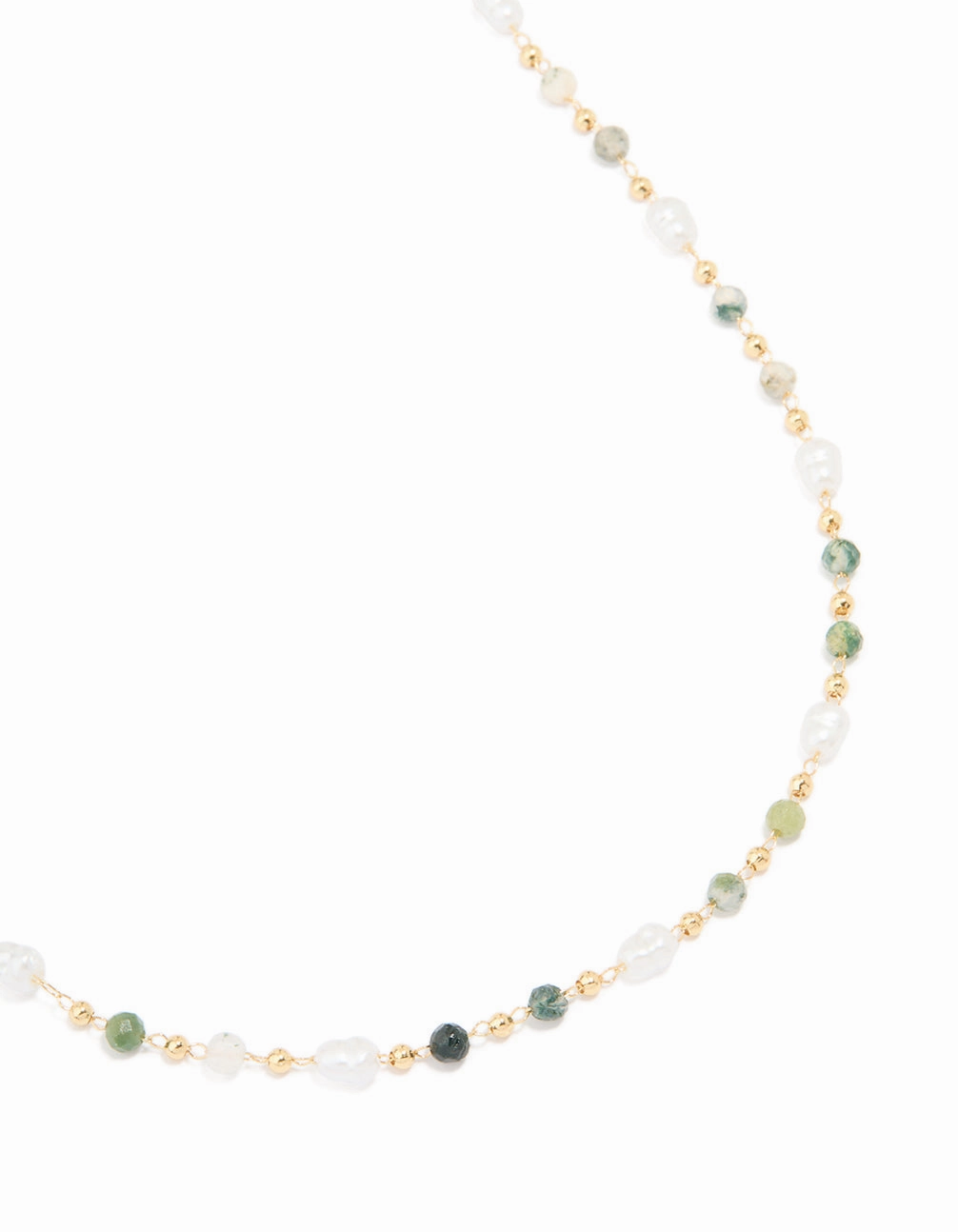 Gold Plated Green Semi Precious Stone & Pearl Necklace Elegant accessories Exquisite Sparkle