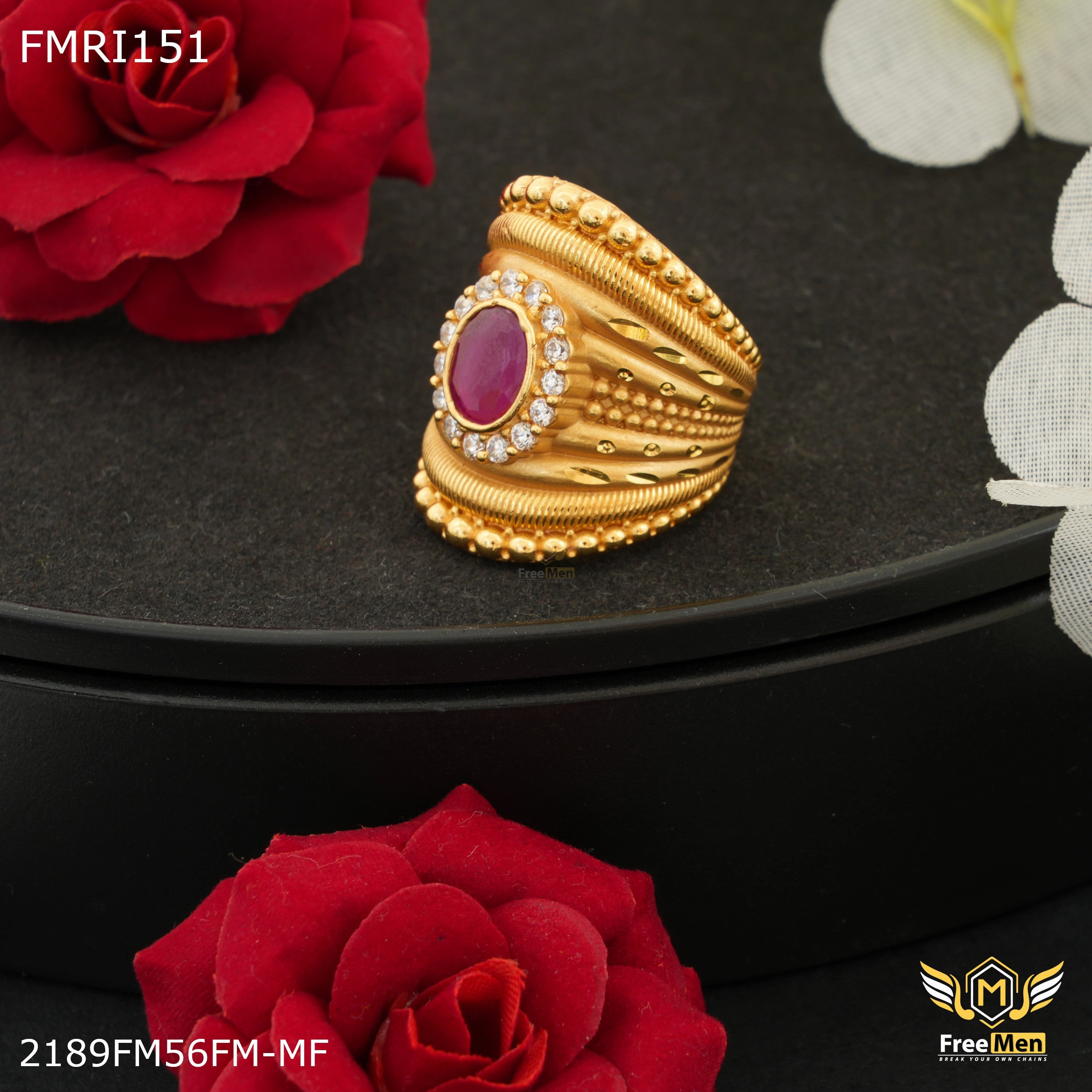 Soft Tone Festive Set Freemen Long with Pink Stone AD design ring for men - FMRI151
