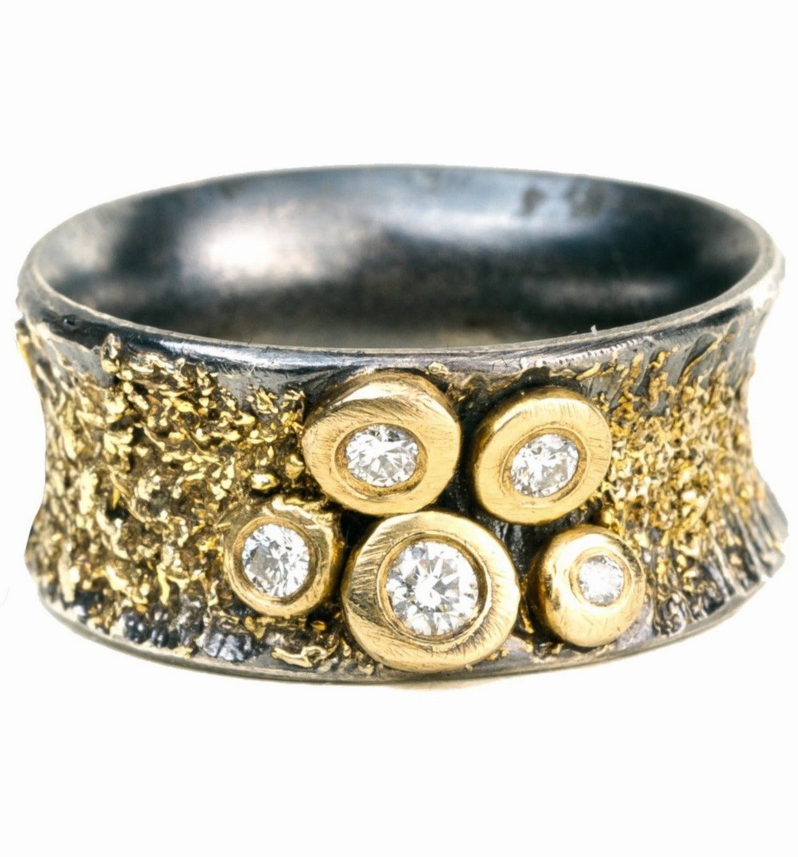 Charming Design Artistic Detail Aspen Bauble Ring - 22k/18k gold, Oxidized Silver   Reclaimed Diamonds