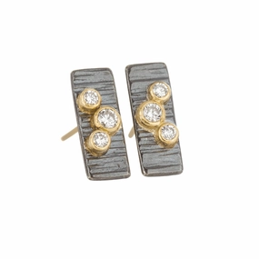 Retro Vibe Aspen Bauble Studs - 18ky, Oxidized Silver   VS Diamonds