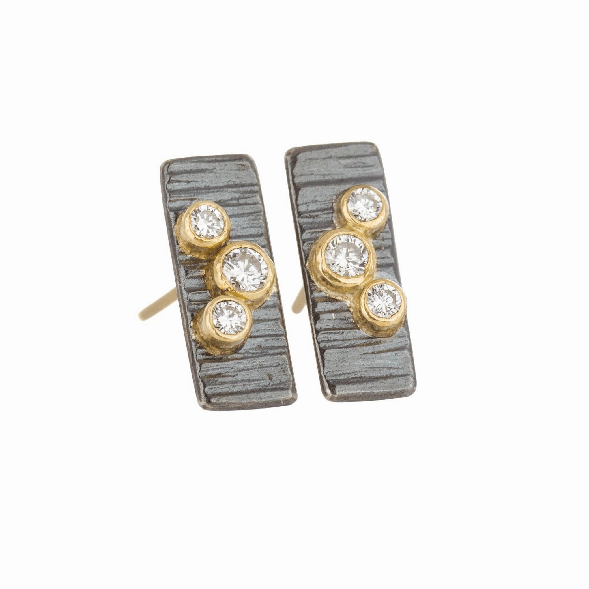 Retro Vibe Aspen Bauble Studs - 18ky, Oxidized Silver   VS Diamonds