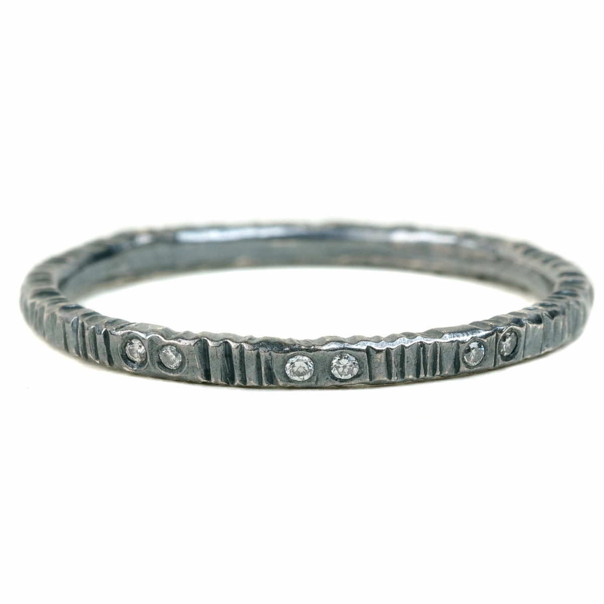 Clean Lines Aspen Stackers  - Oxidized Silver   Reclaimed Diamonds