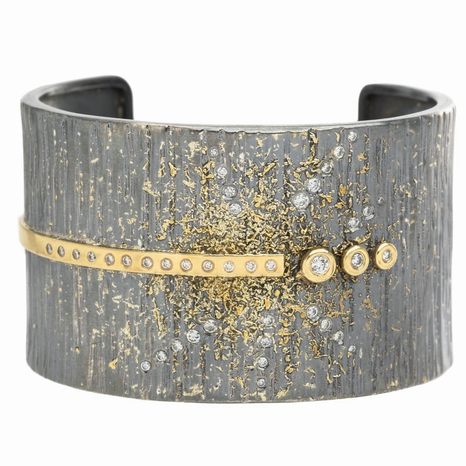 Aspen Statement Cuff 2.0 - 22ky, 18ky, Oxidized Silver   VS Diamonds Minimal Look