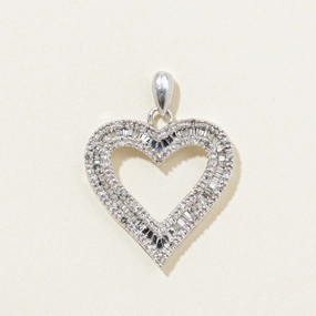 Mood Piece Classic Touch Baguette Cut Diamond Open Heart Pendant | 0.20ctw