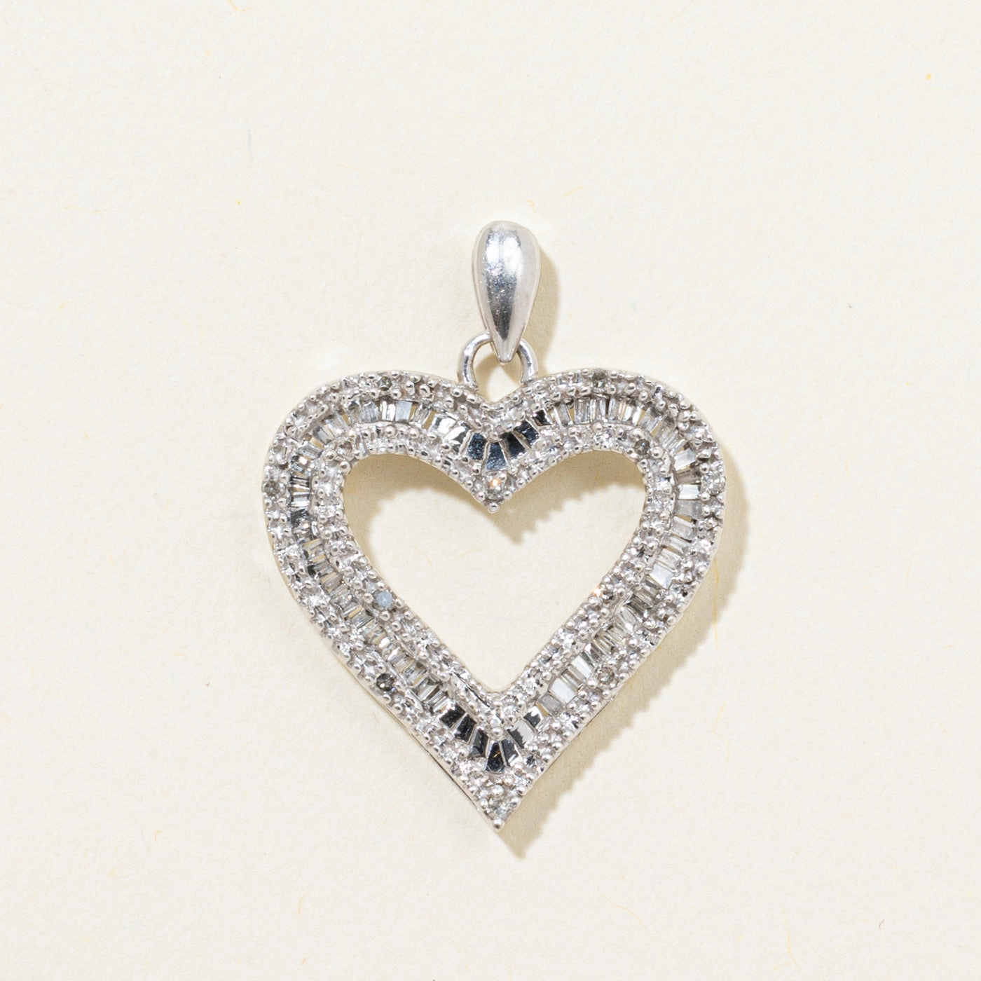 Mood Piece Classic Touch Baguette Cut Diamond Open Heart Pendant | 0.20ctw